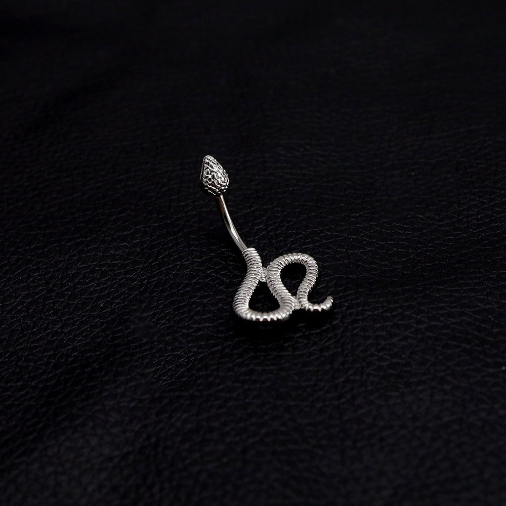 Engraved snake stainless steel belly stud