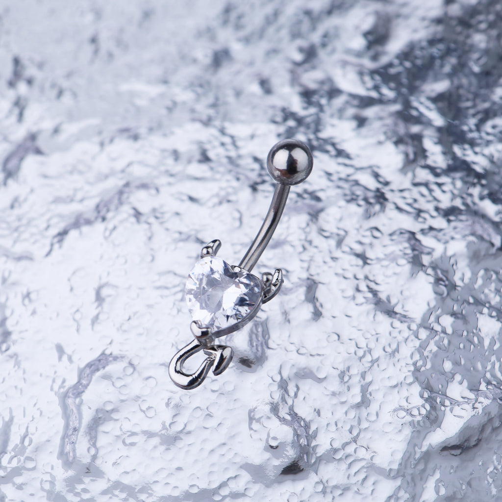 Devil Heart CZ stainless steel Belly Ring