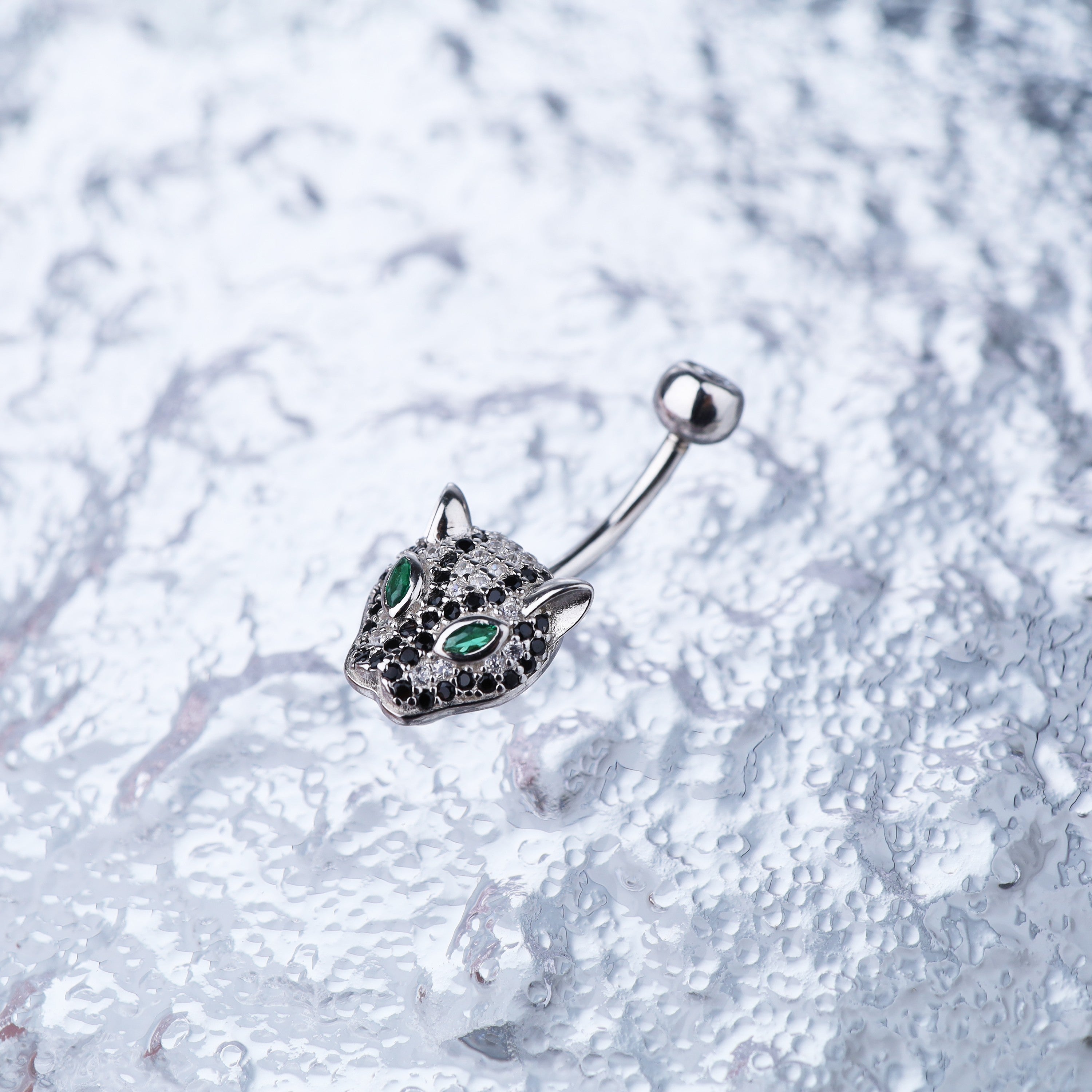 Leopard Head CZ S925 Sterling Silver Belly Ring
