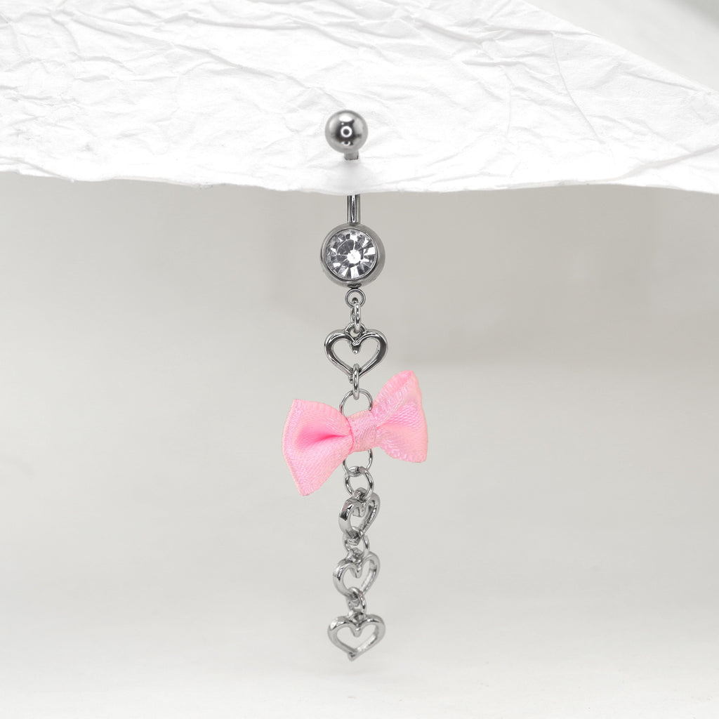 Pink Fabric bow tie Dangle Belly Ring