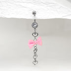 Pink Fabric bow tie Dangle Belly Ring