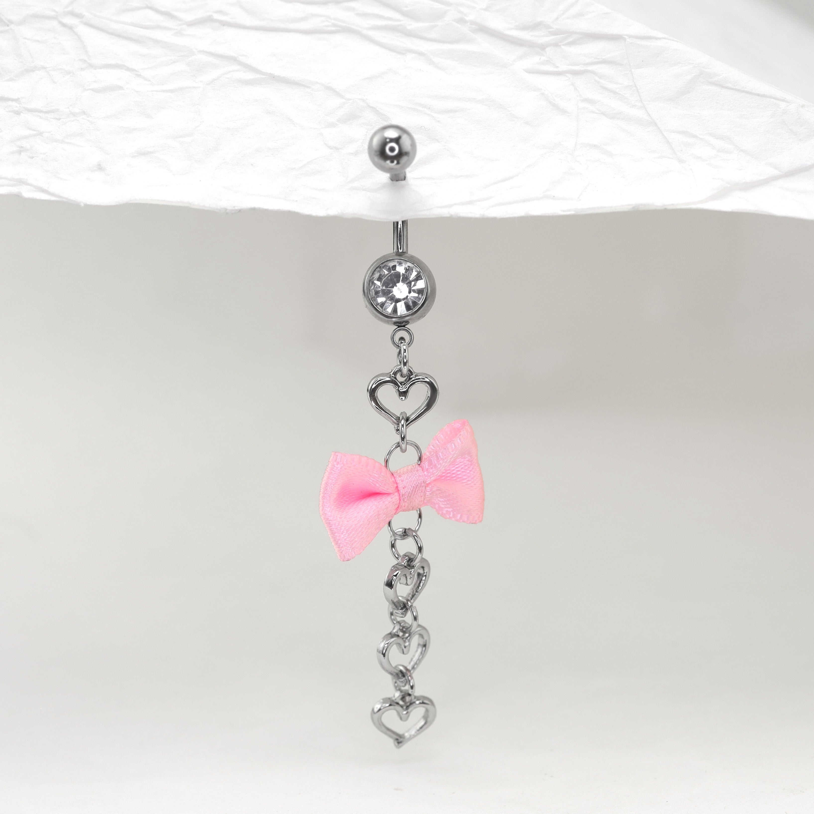 Pink Fabric bow tie Dangle Belly Ring
