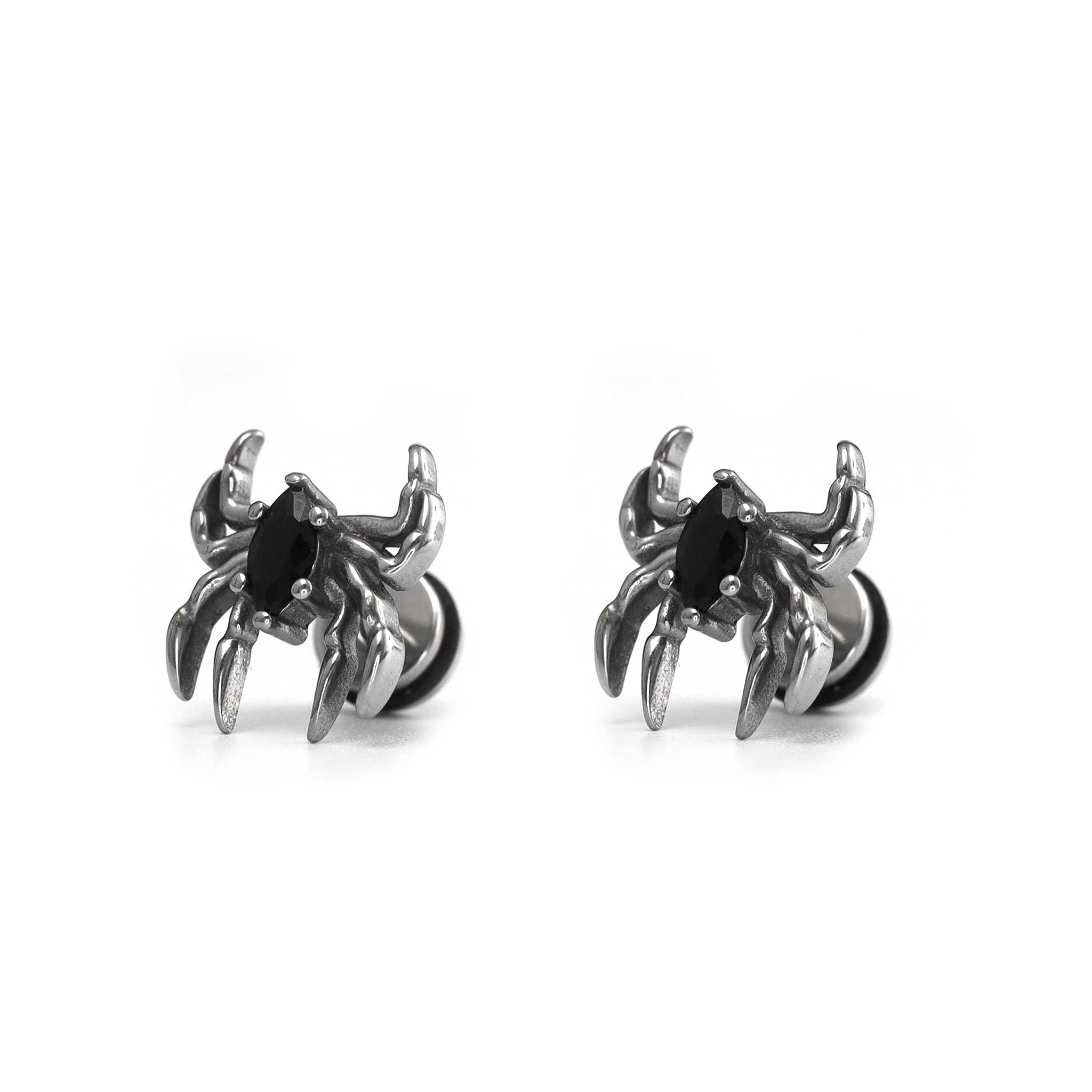 3D Black CZ Spider Stainless Steel Ear Studs