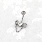 Heart-shaped CZ bow tie Dangle Belly Ring