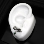 3D Green Eye Coiled Snake CZ Stainless Steel Ear Studs
