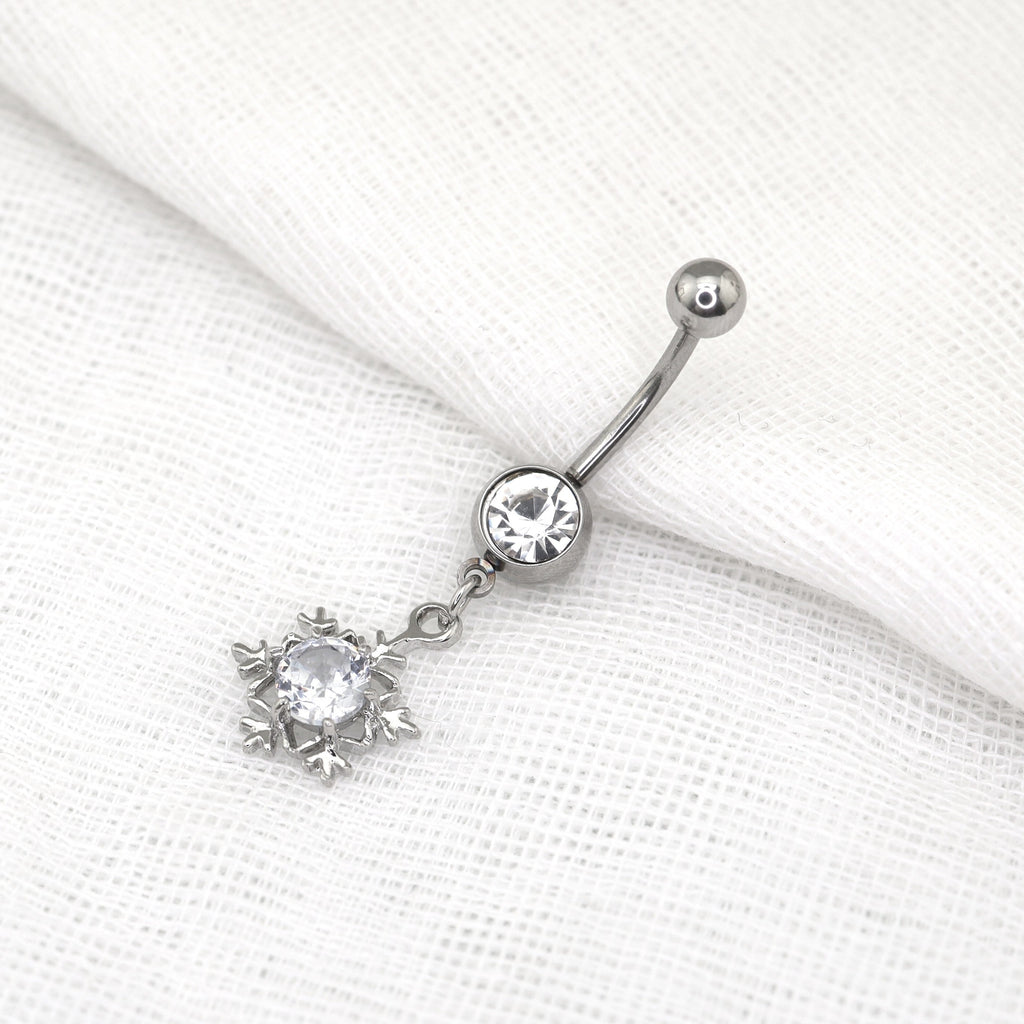 Snowflake CZ Dangle stainless steel Belly Ring