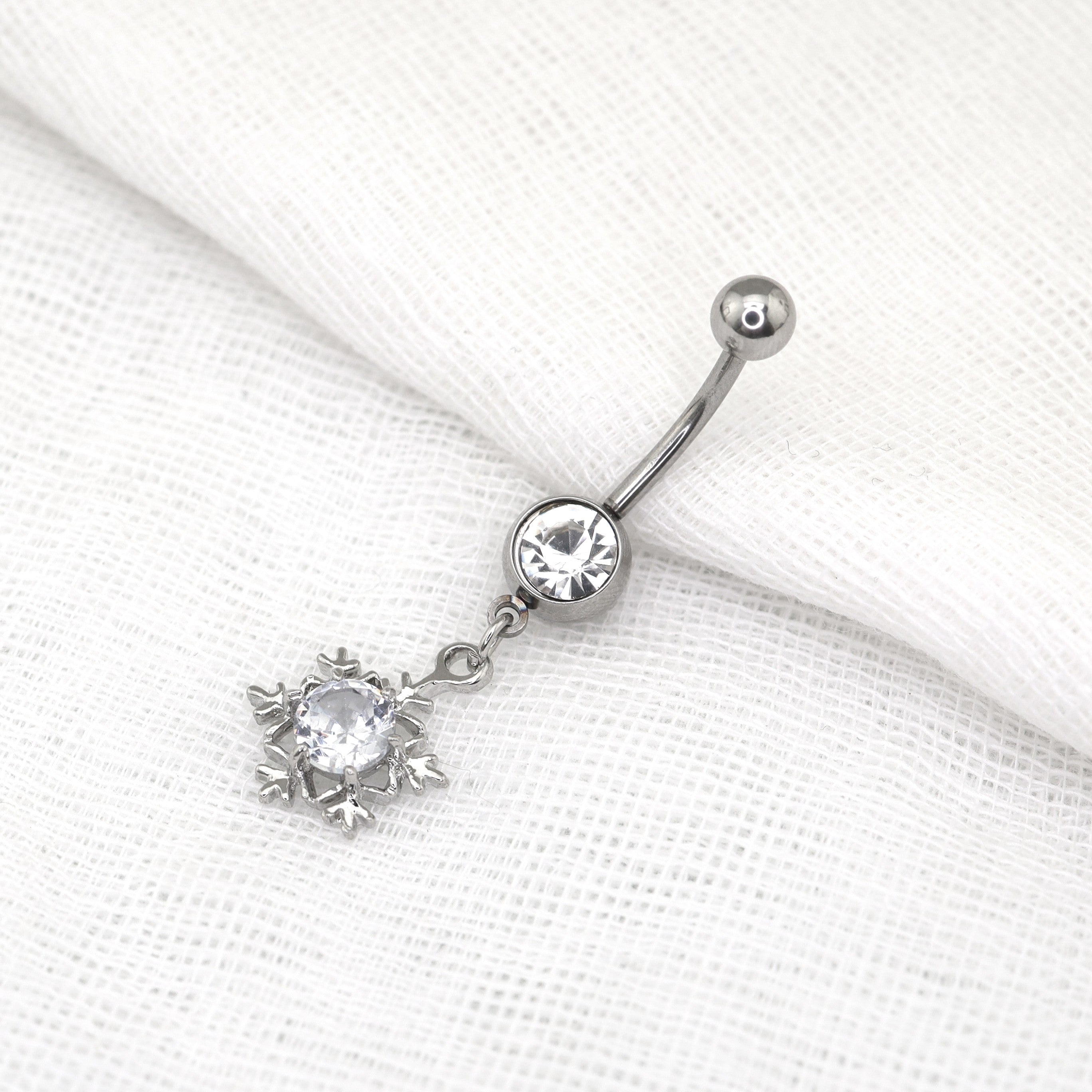 Snowflake CZ Dangle stainless steel Belly Ring