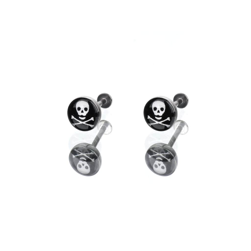 Resin Oil Slick Skull Stainless Steel Lip Ring