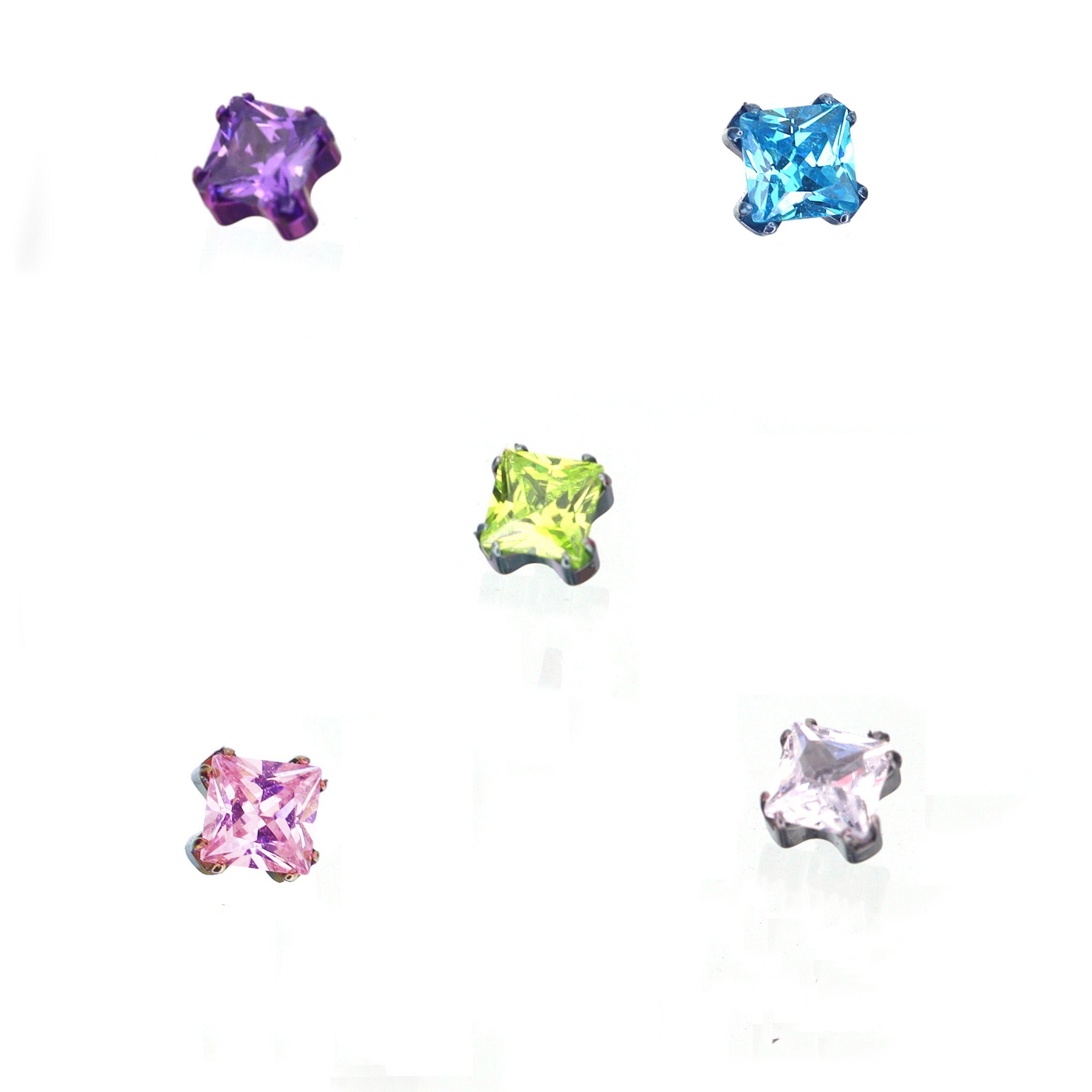 14G Square CZ Internally Threaded Titanium Tongue Stud