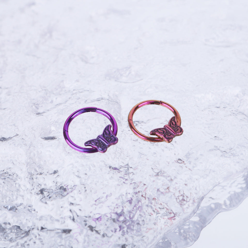 16G Engraved Butterfly Titanium Segment Hoop
