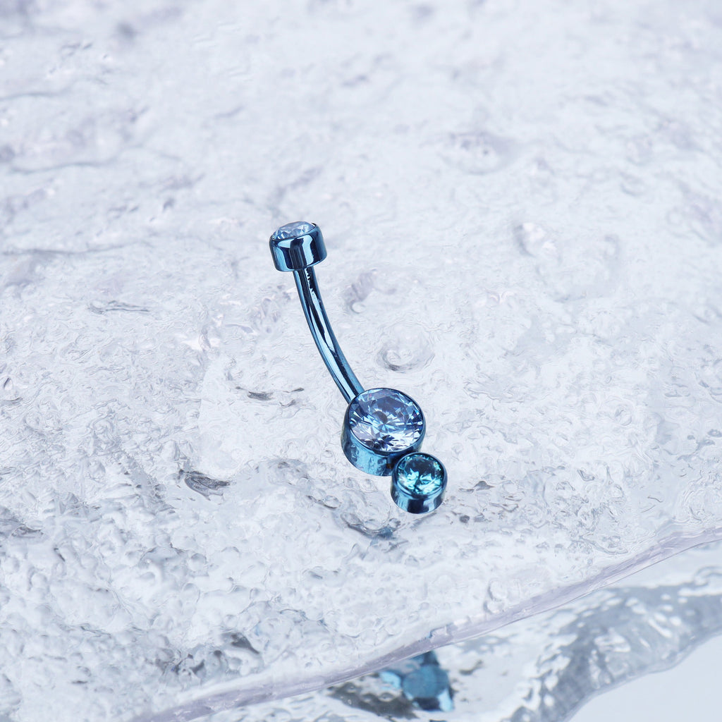 Double CZ internally threaded Titanium Belly Ring