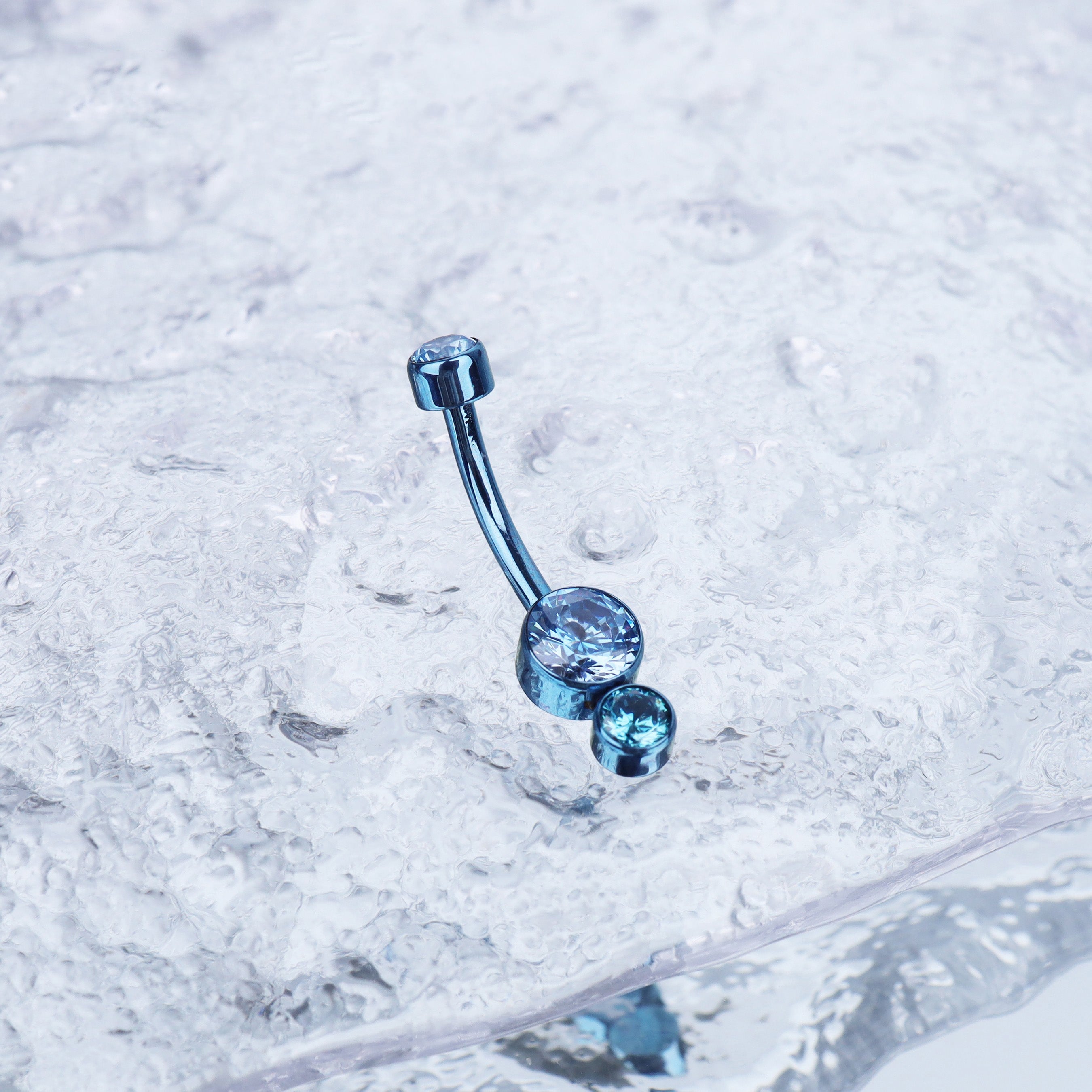 Double CZ internally threaded Titanium Belly Ring