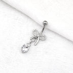 Heart-shaped CZ bow tie Dangle Belly Ring