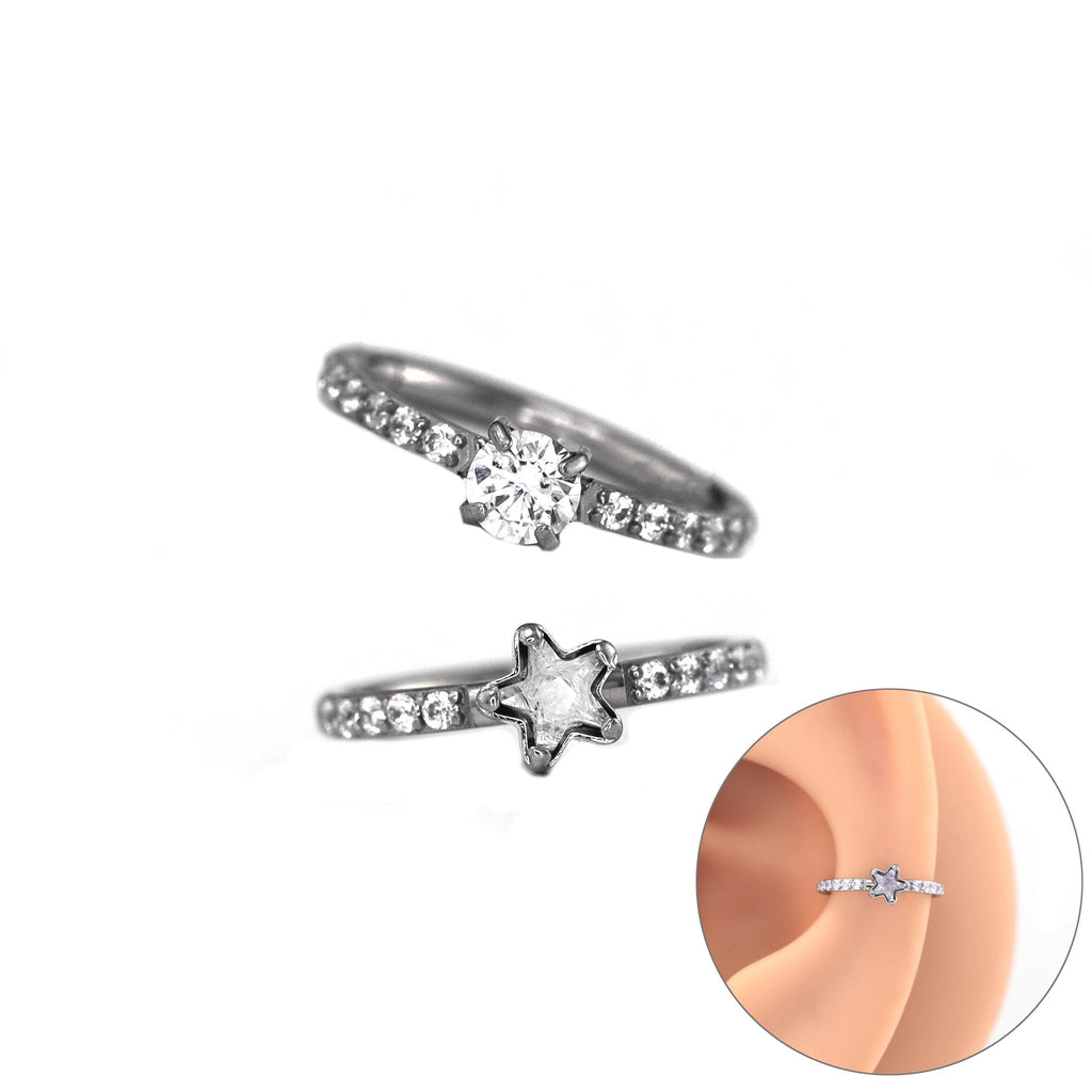 Star Halo CZ stainless steel Clicker Ring