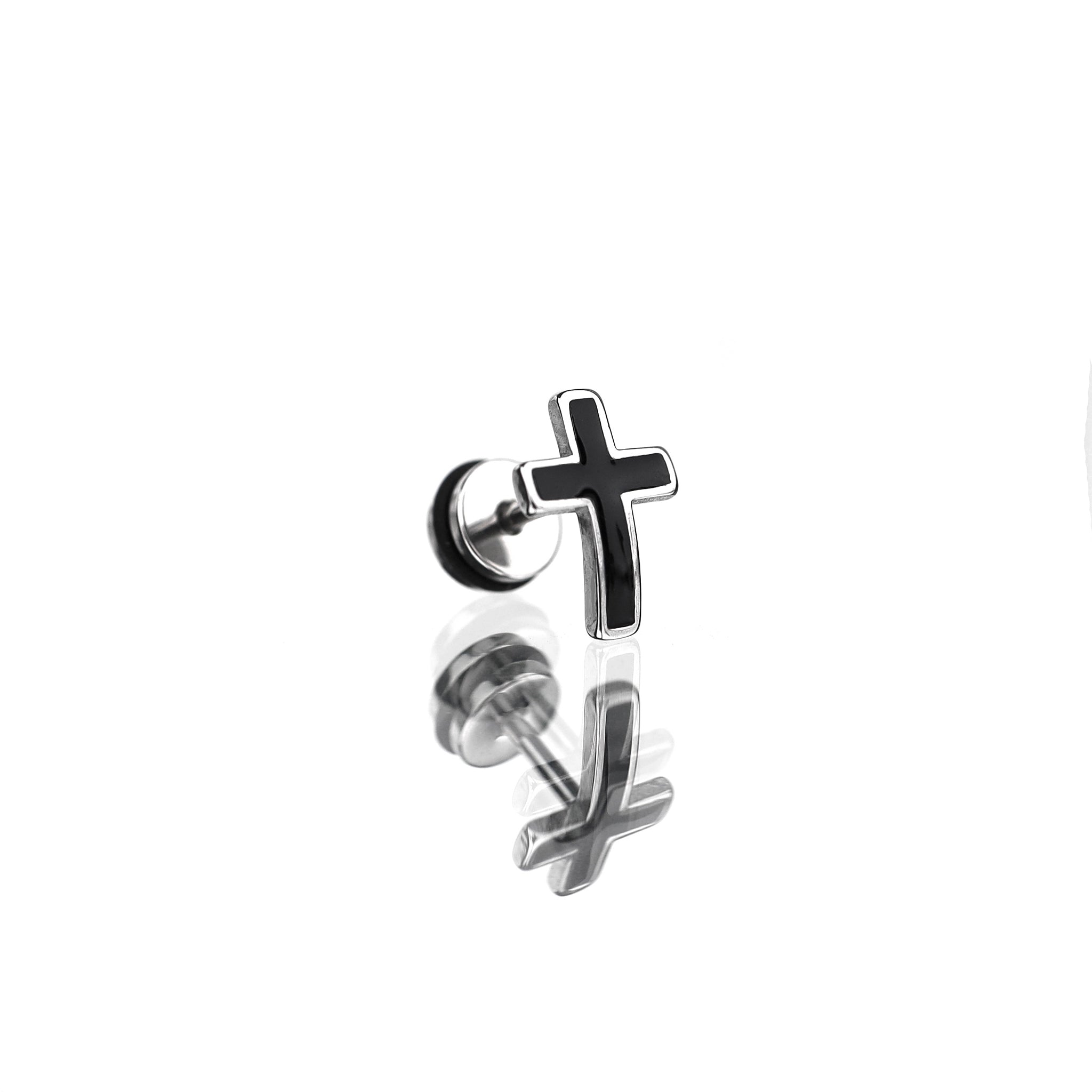 Curved Drip Cross Stainless Steel Ear Stud