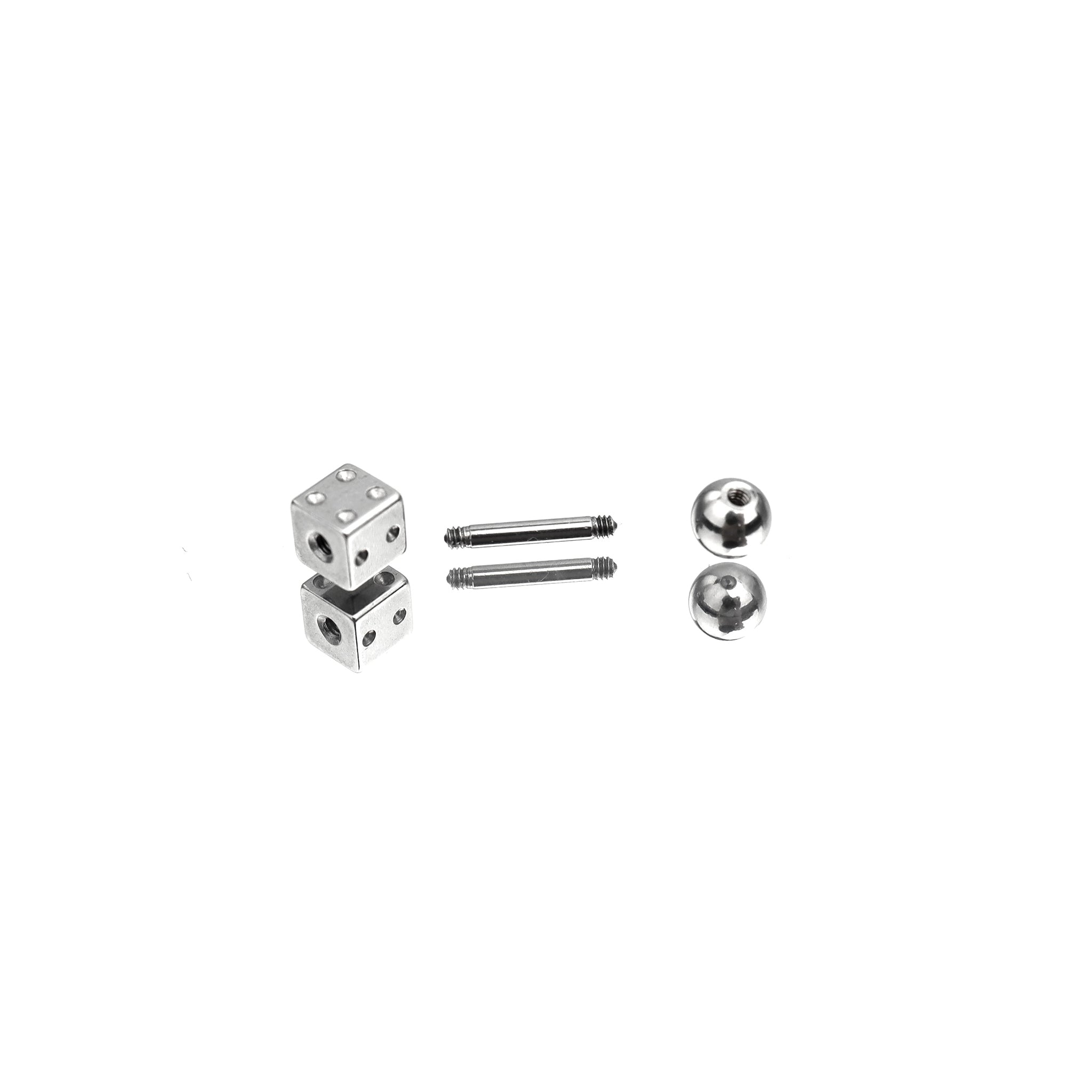 Silver Single-End Dice Externally Threaded Stainless Steel Ear Studs