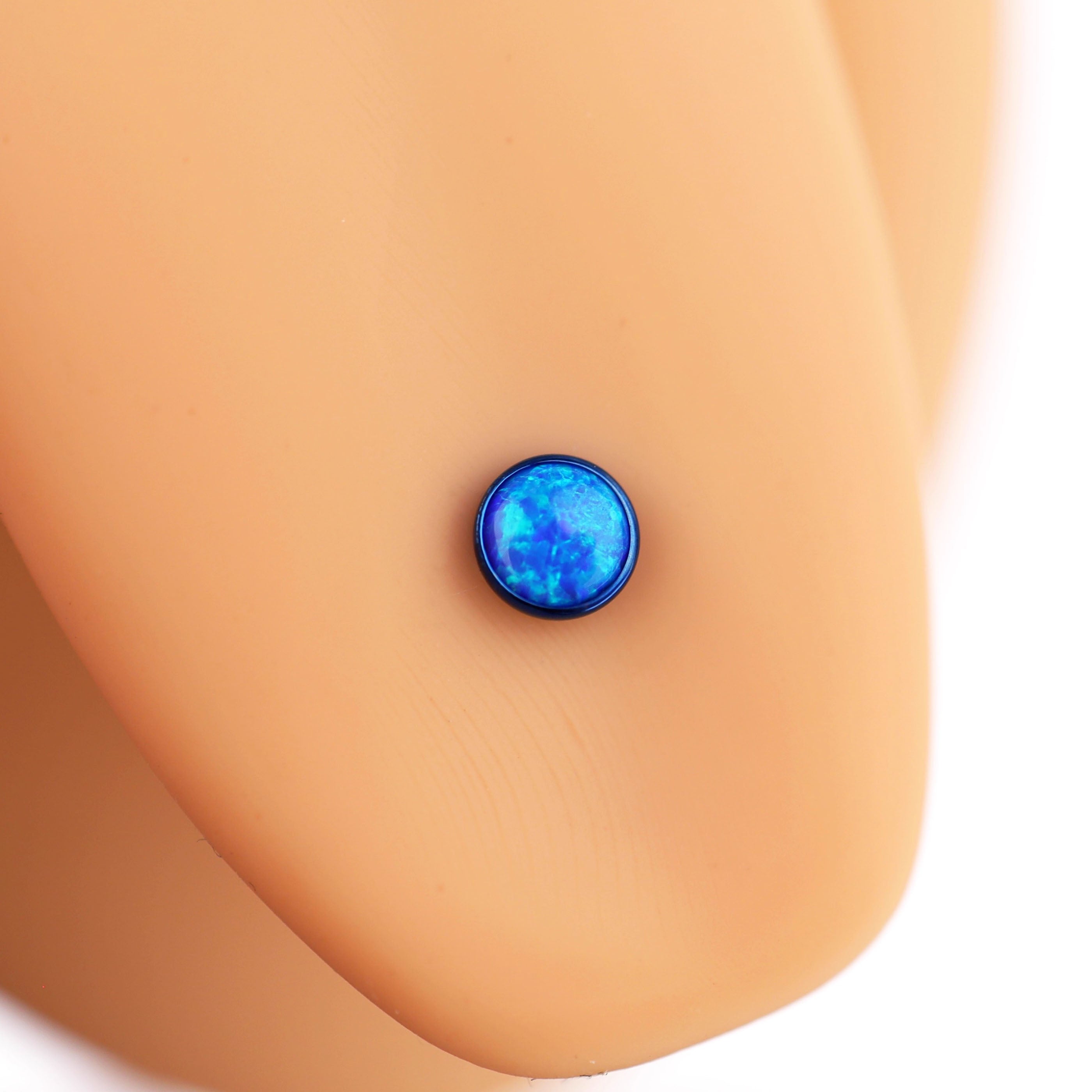 Flat opal Titanium Internally Threaded tongue stud