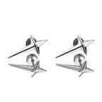Large Black & White 3D Four-Point Star Externally Threaded Stainless Steel Ear Studs