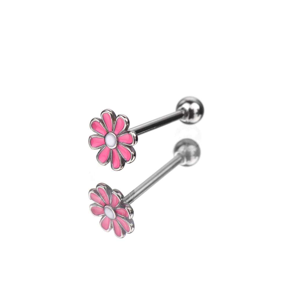 Pink Flower Oil Slick Tongue Stud