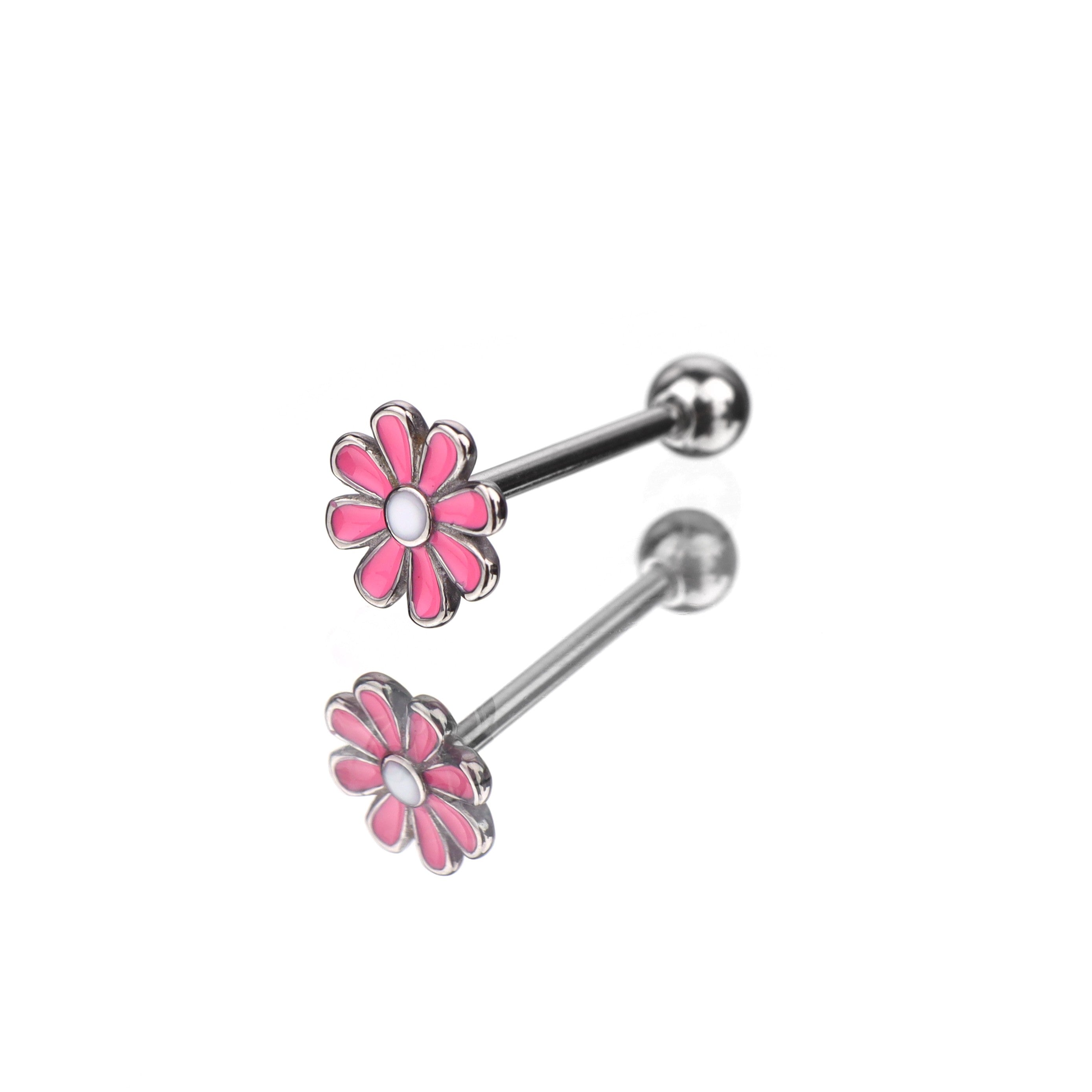 Pink Flower Oil Slick Tongue Stud