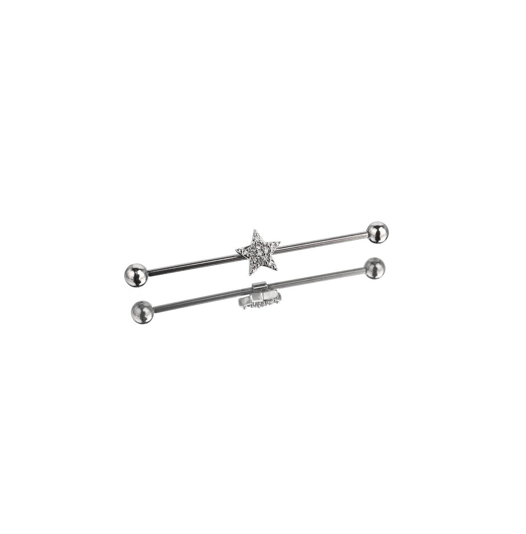 CZ Pentagram Stainless Steel Industrial Barbell
