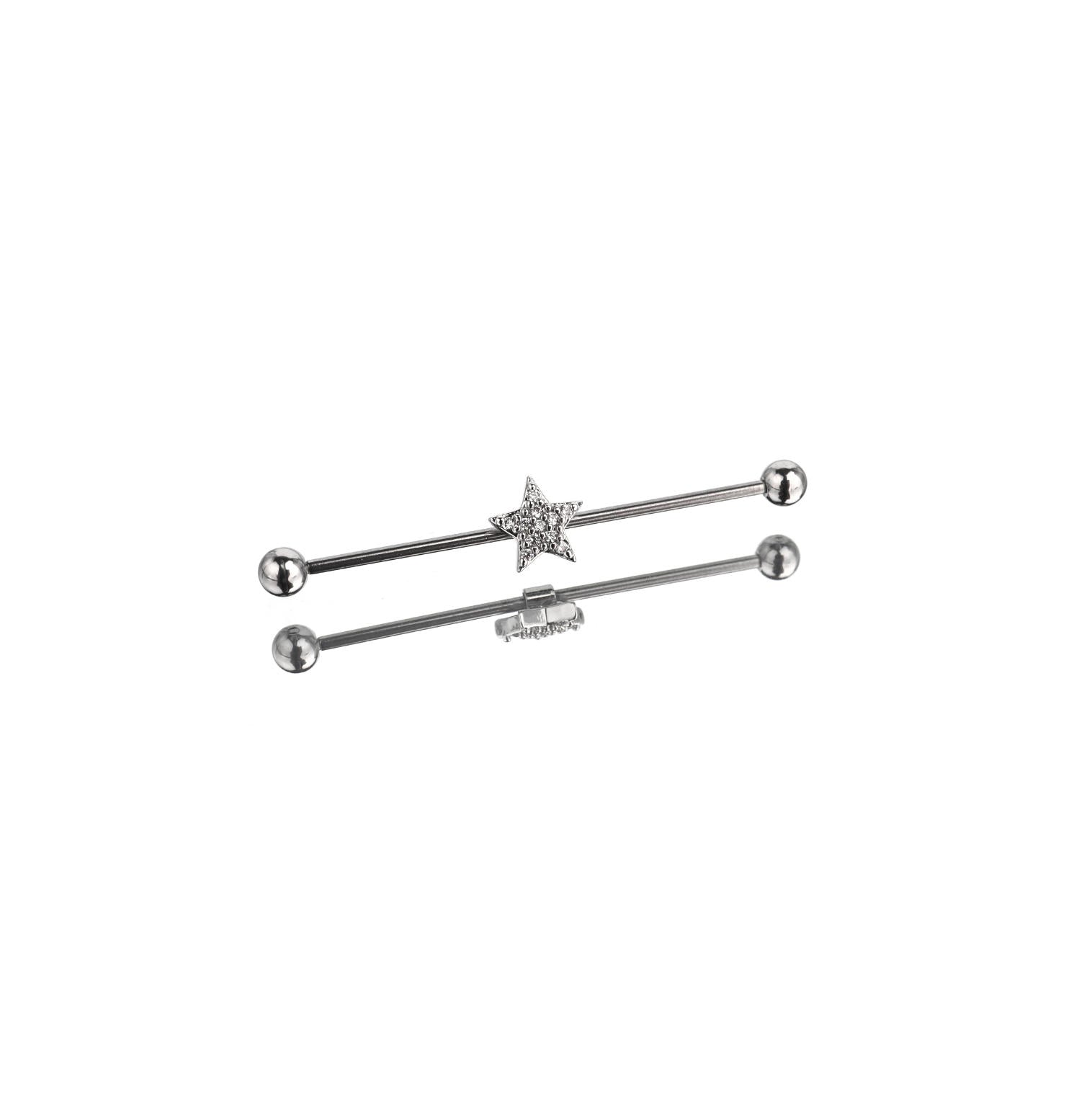 CZ Pentagram Stainless Steel Industrial Barbell
