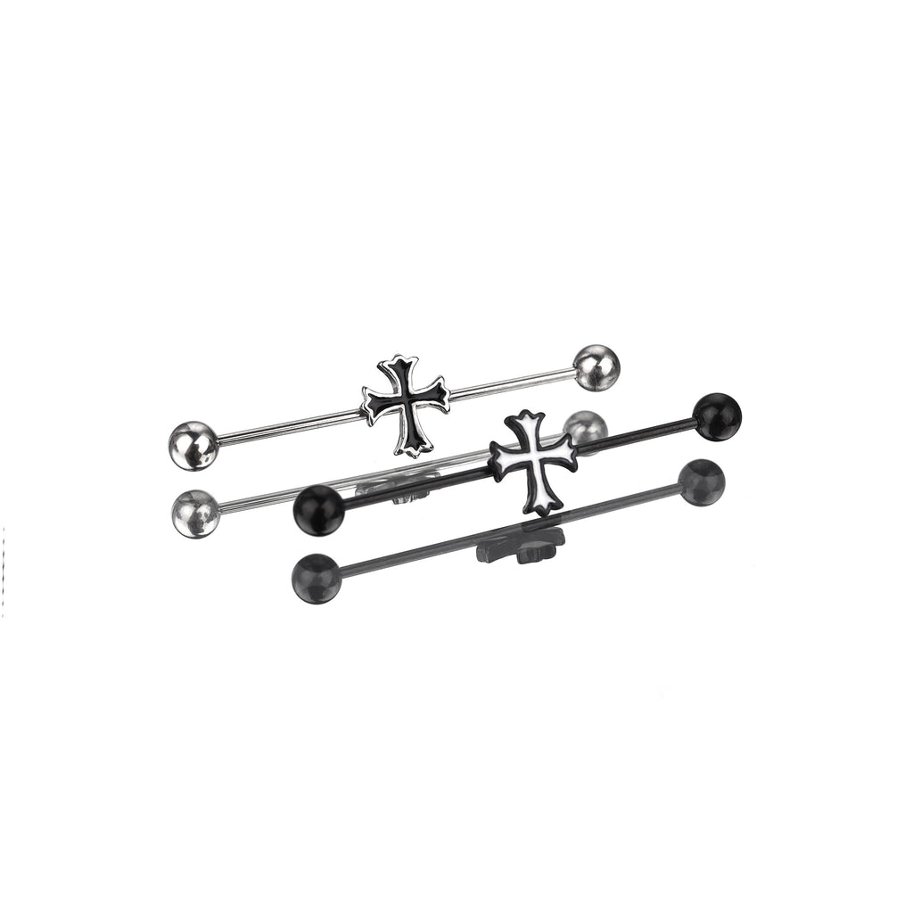 Black & White Cross Stainless Steel Industrial Barbell