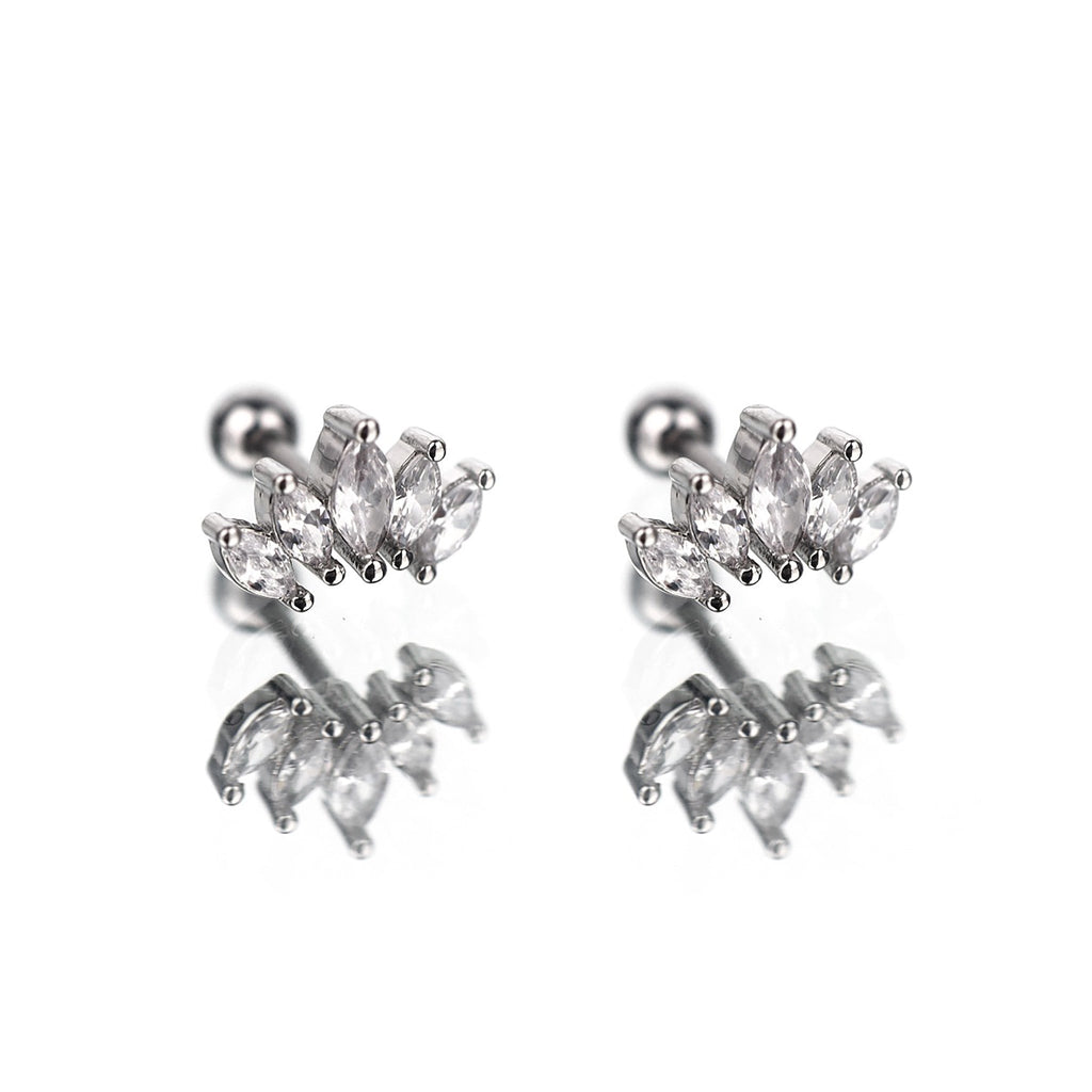 Diamond-Cut CZ Fan Stainless Steel Ear Studs