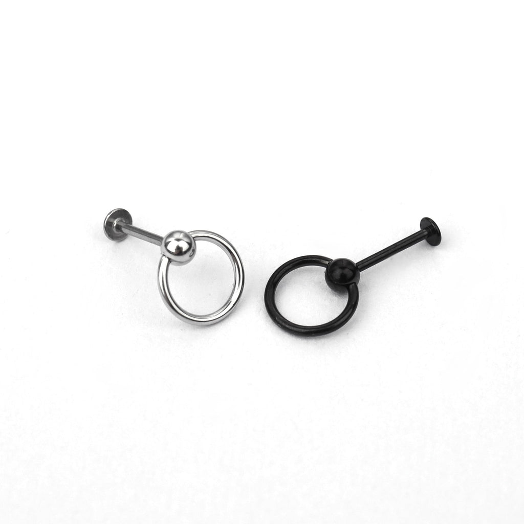 Black & White Ring Externally Threaded Stainless Steel Lip Ring