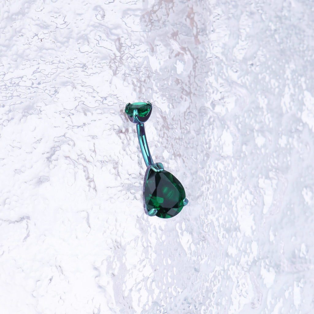 Teardrop CZ Internally Threaded Titanium Belly Ring