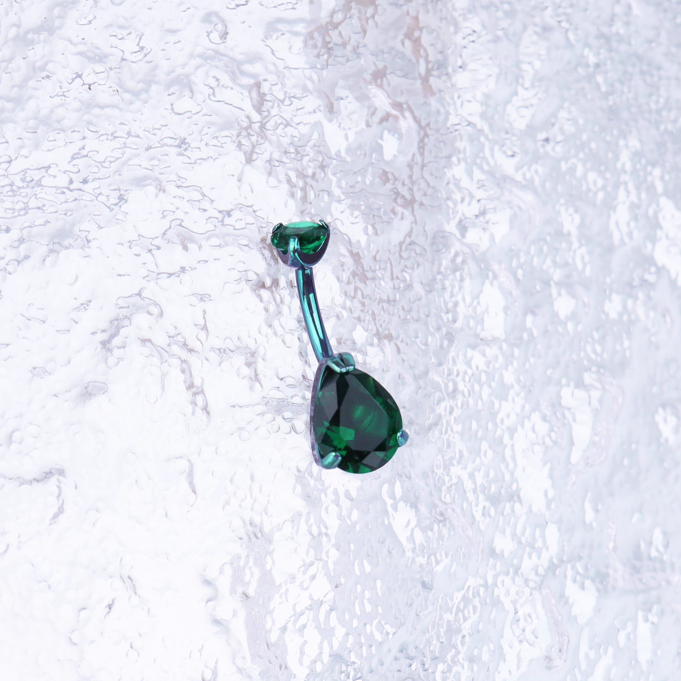 Teardrop CZ Internally Threaded Titanium Belly Ring