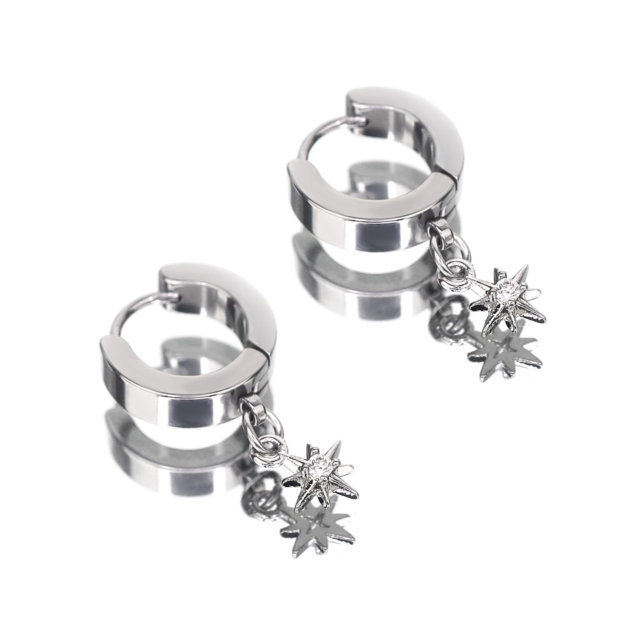 CZ Octagram Stainless Steel Earrings