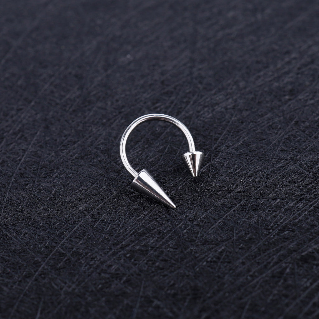 Spike and Ball Ends Horseshoe Lip Ring