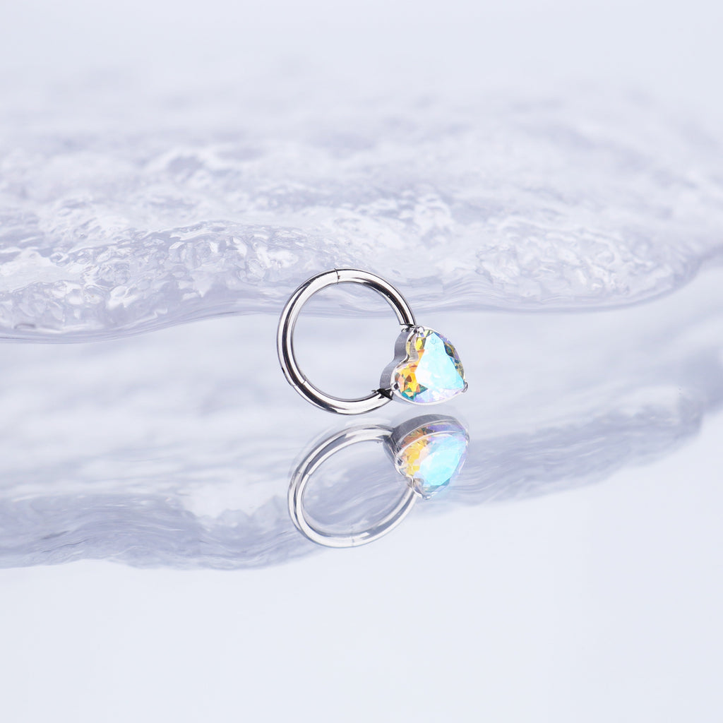 Heart-shaped CZ stainless steel Segment Hoop