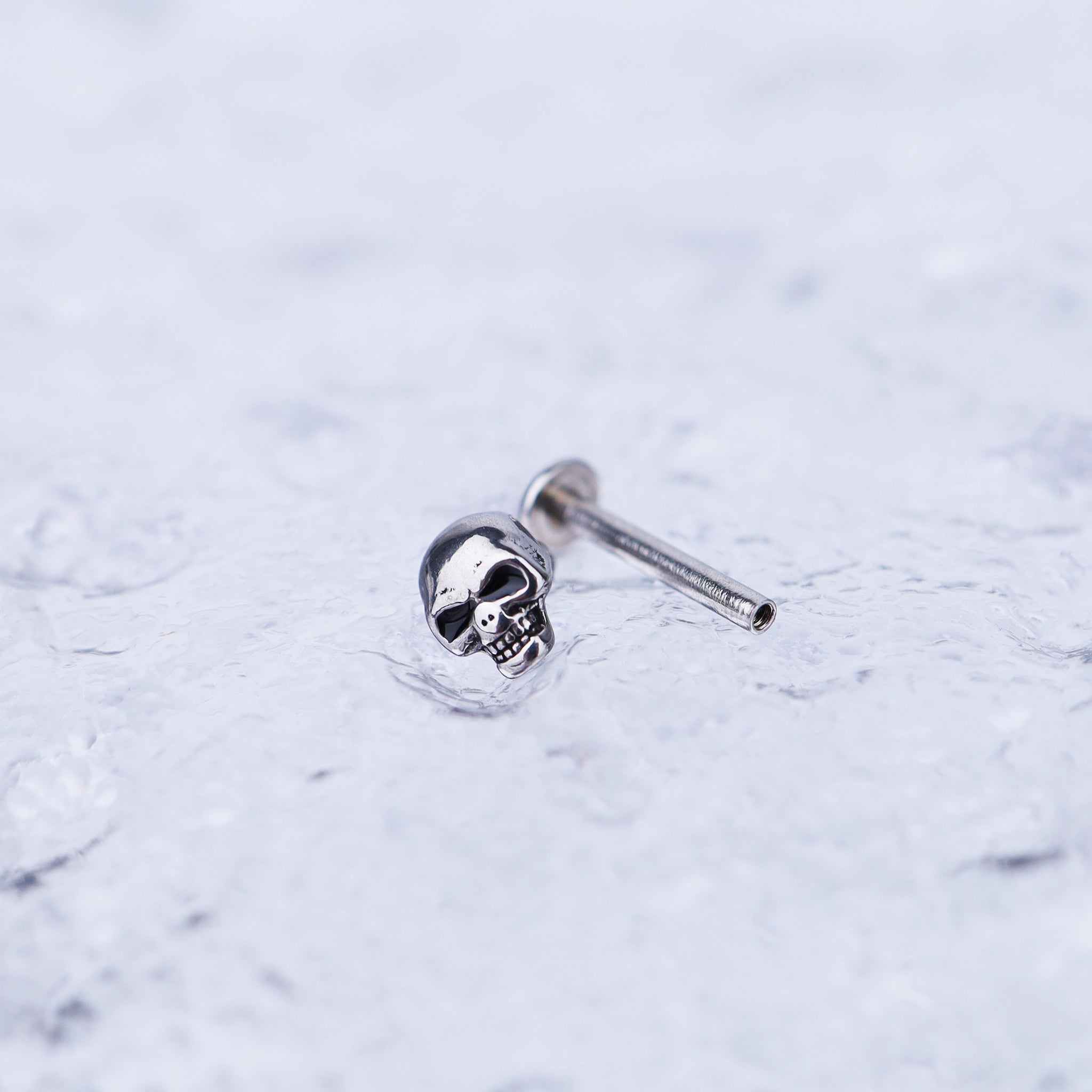 Skull Internally Threaded Stainless Steel Lip Ring
