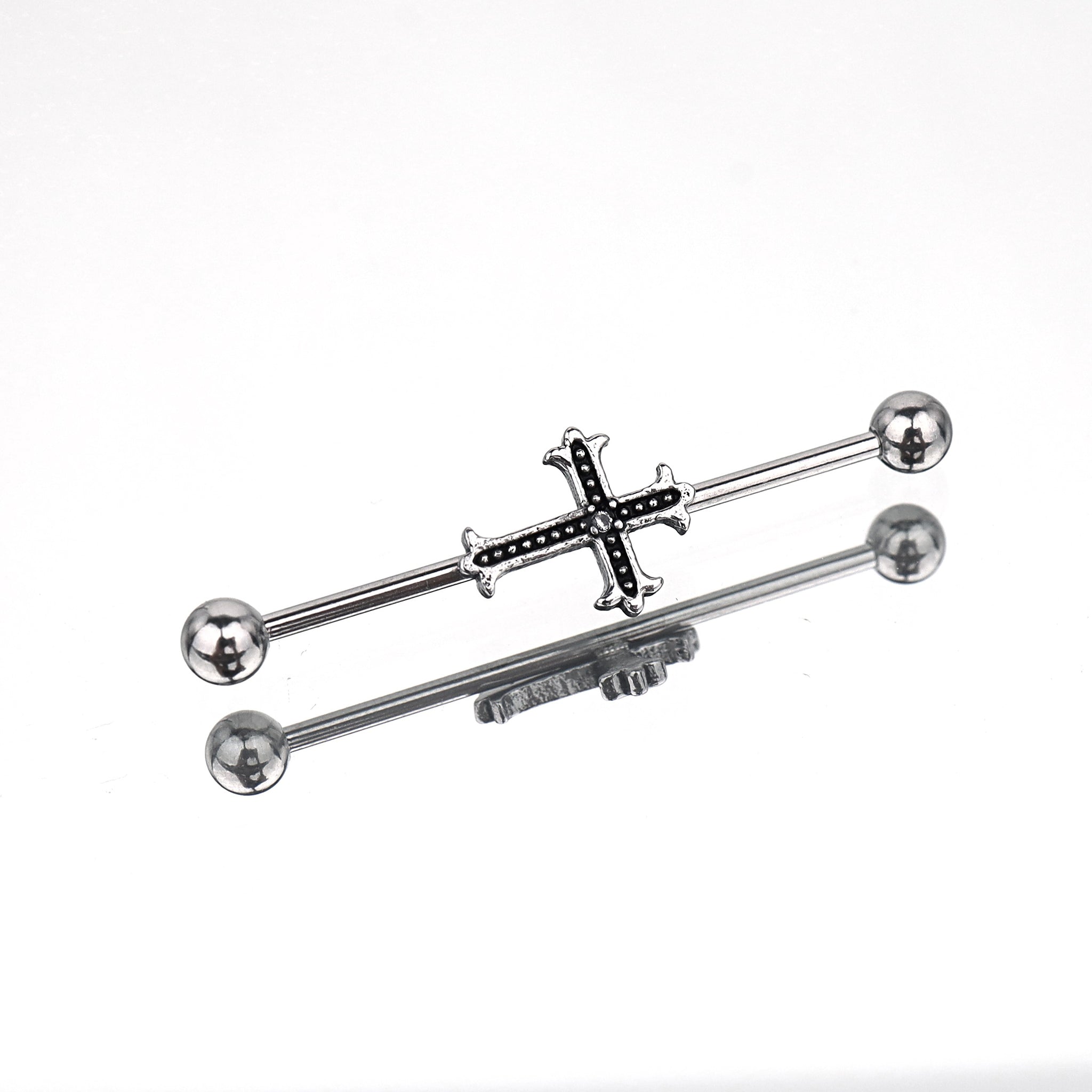 Crystal Cross Stainless Steel Industrial Barbell