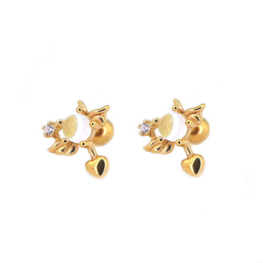 Heart Opal Wing stainless steel Ear Stud