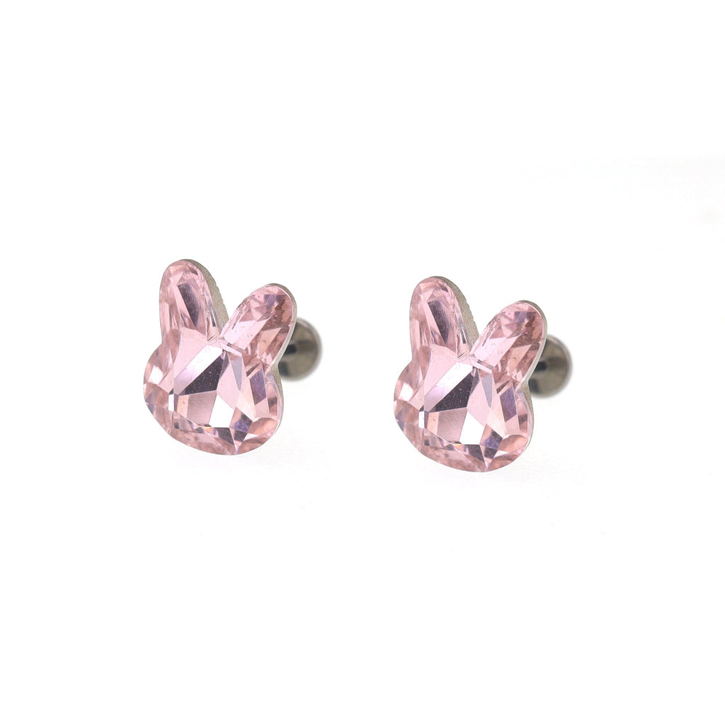 Pink & White Bunny Internally Threaded Titanium Studs