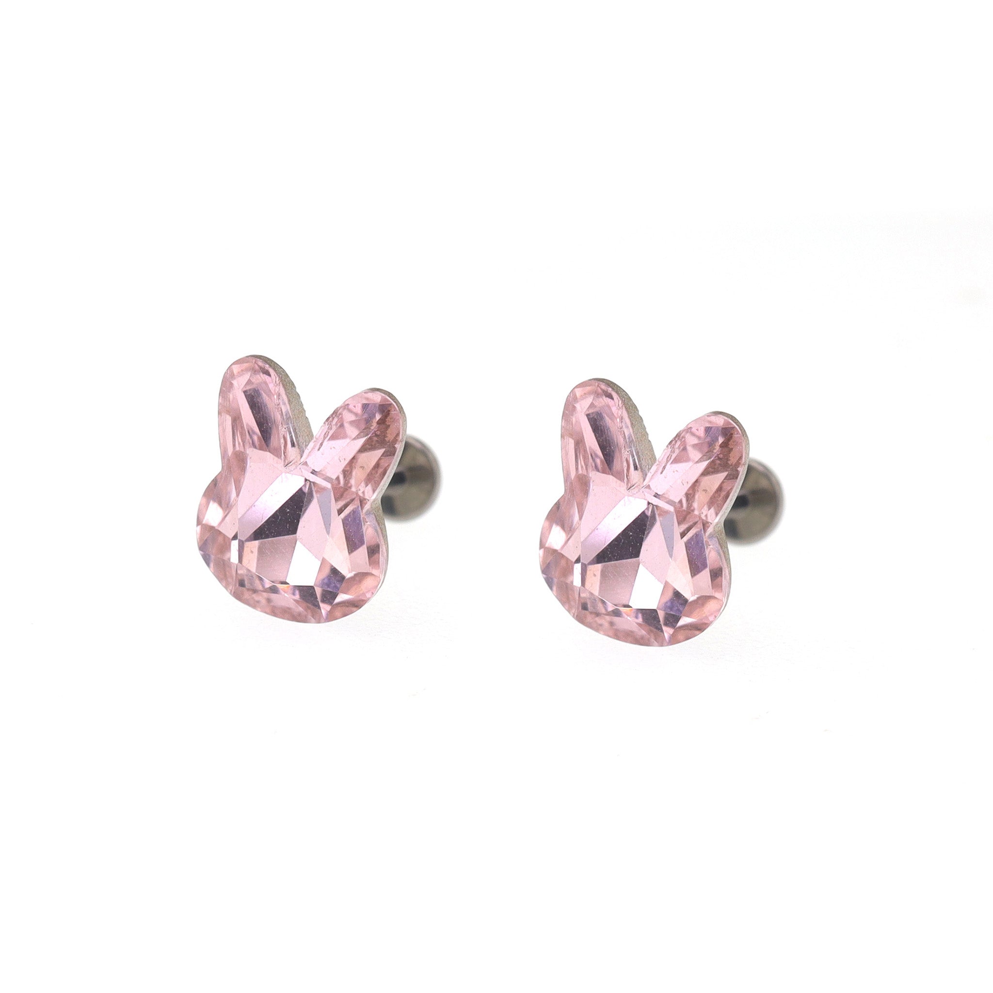 Pink & White Bunny Internally Threaded Titanium Studs