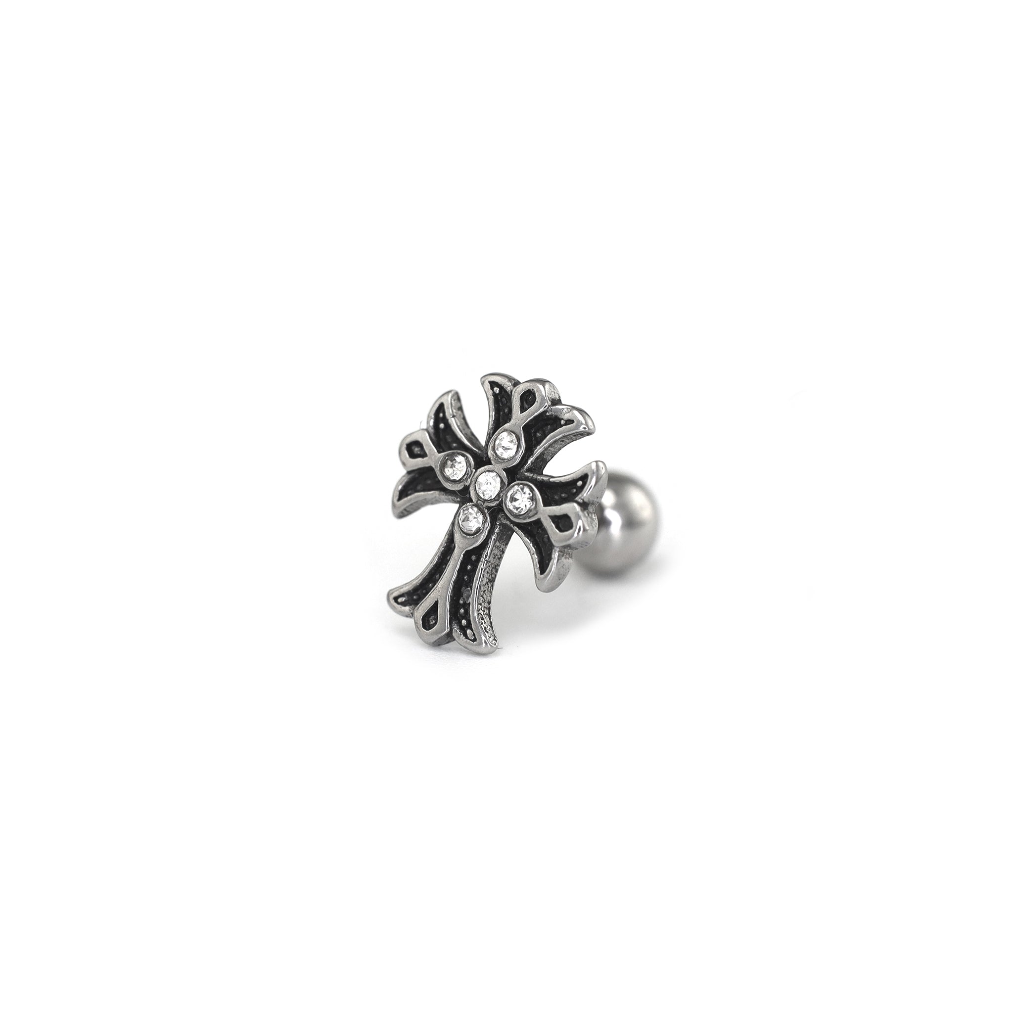 PAIR OF 16G CZ Chrome Hearts Style Cross Stainless Steel Ear Studs