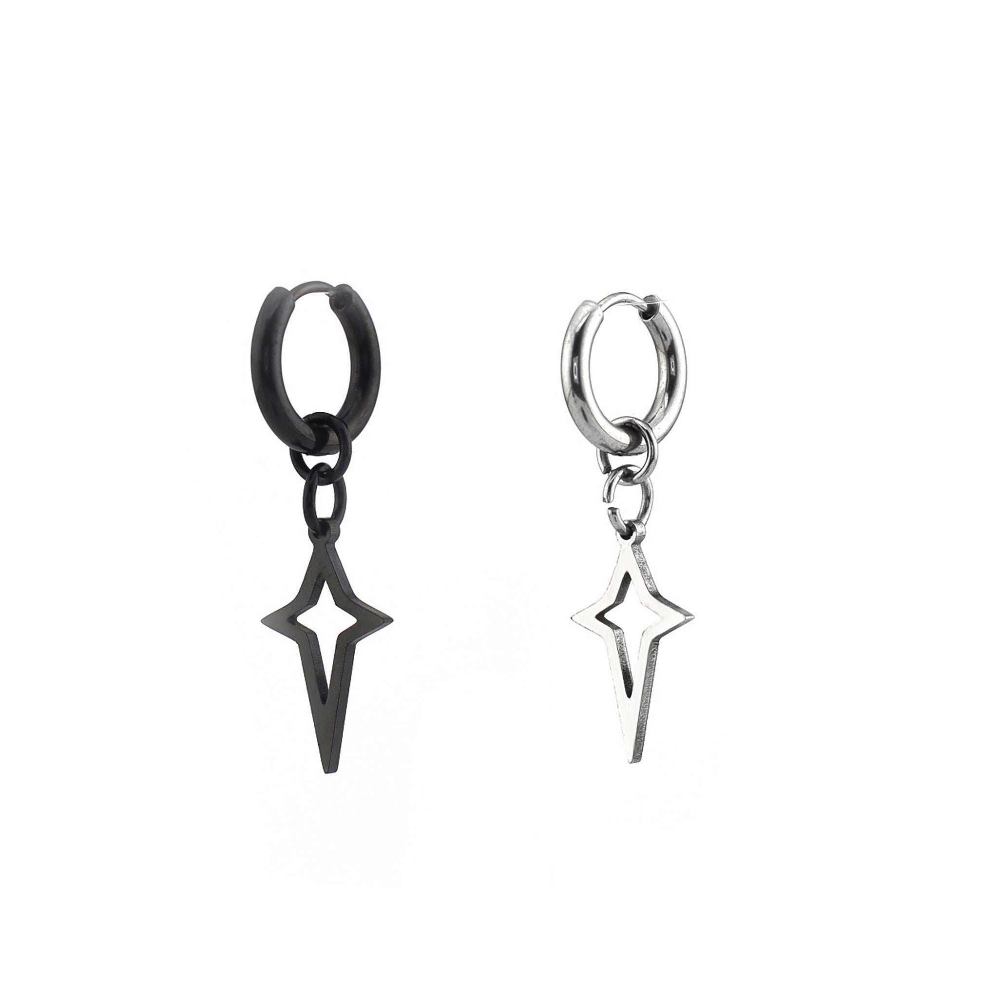 Black & White Openwork Star Dangle Stainless Steel Earrings