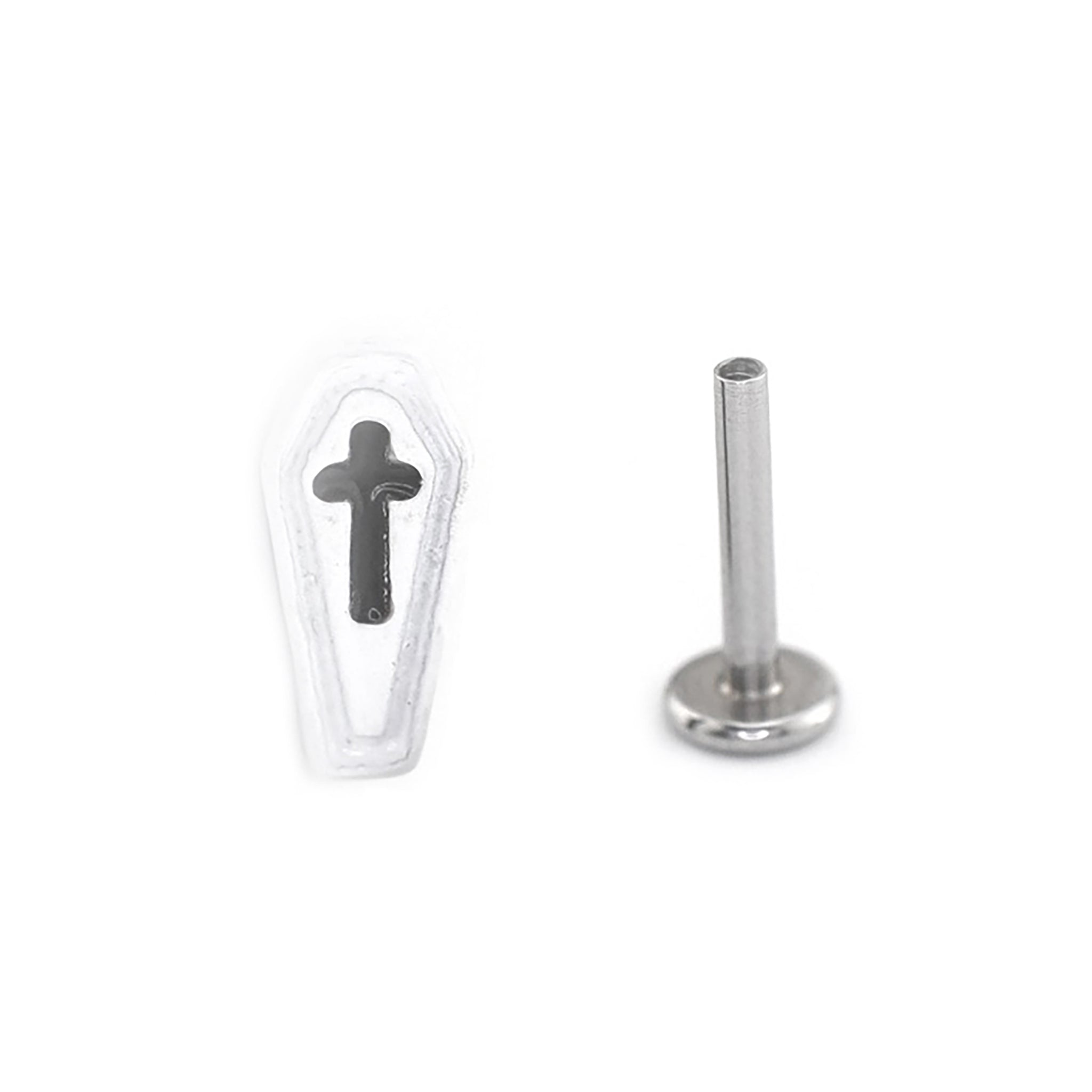 Resin Black & White Cross Coffin Stainless Steel Ear Studs