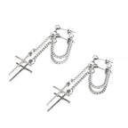 Silver & Black Cross Drop Chain tainless steel Ear Studs