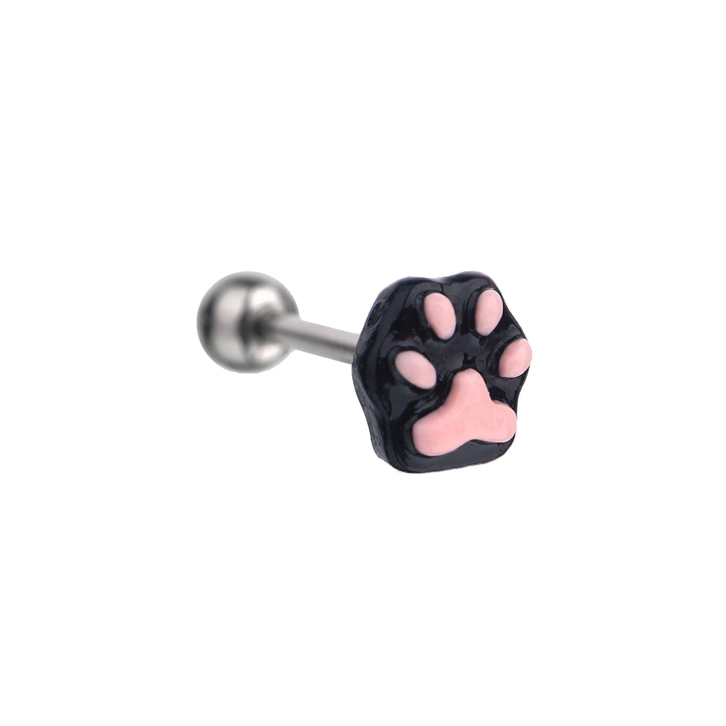 Resin Pink & Black Paw Print tongue stud