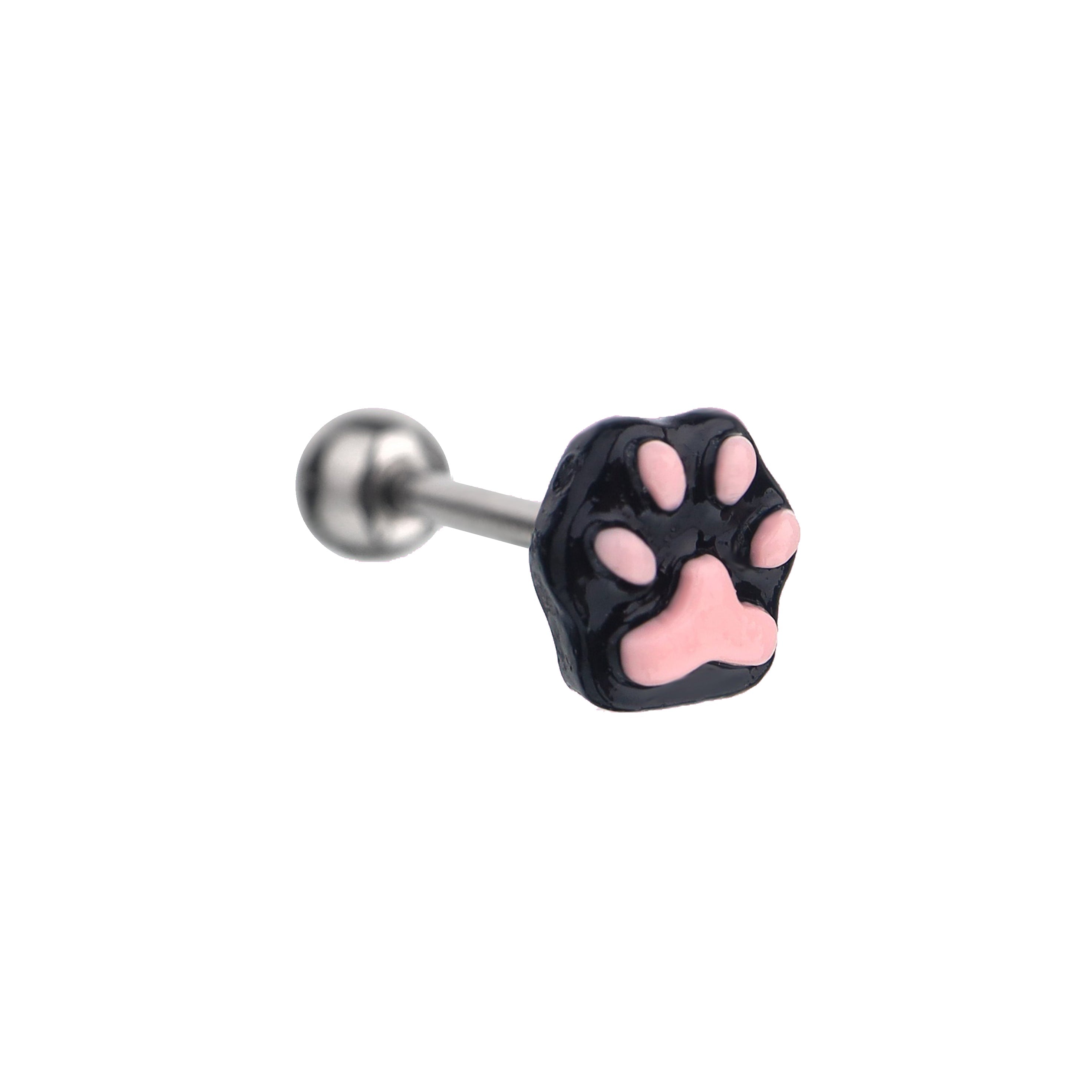 Resin Pink & Black Paw Print tongue stud