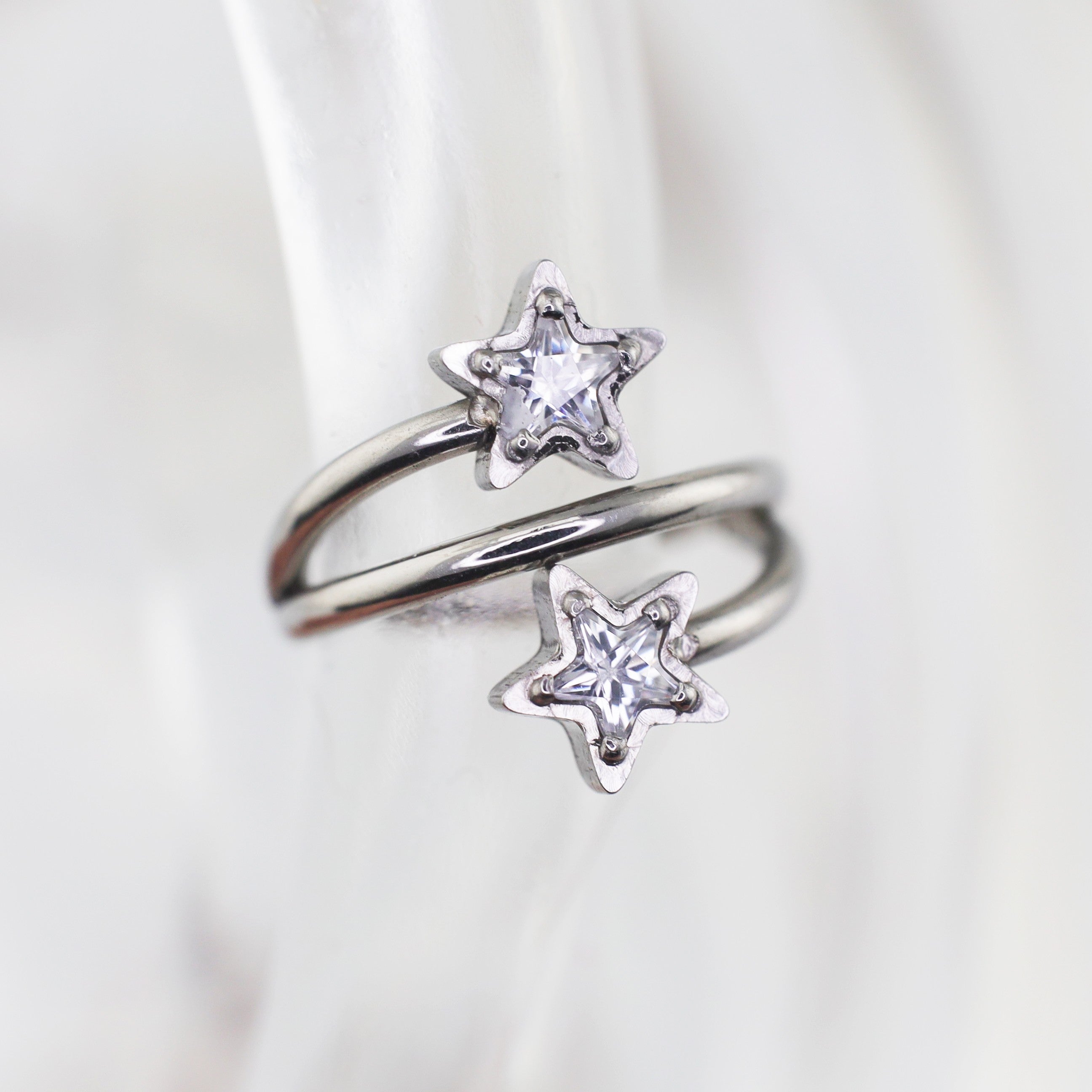 18G Double Pentagram CZ Segment Hoop