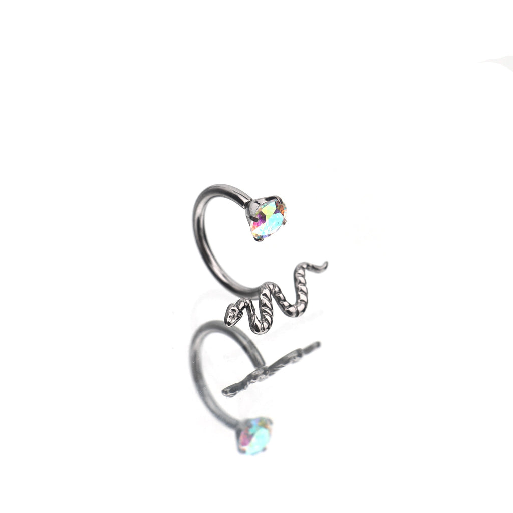 Engraved Serpent CZ Titanium Horseshoe Ring