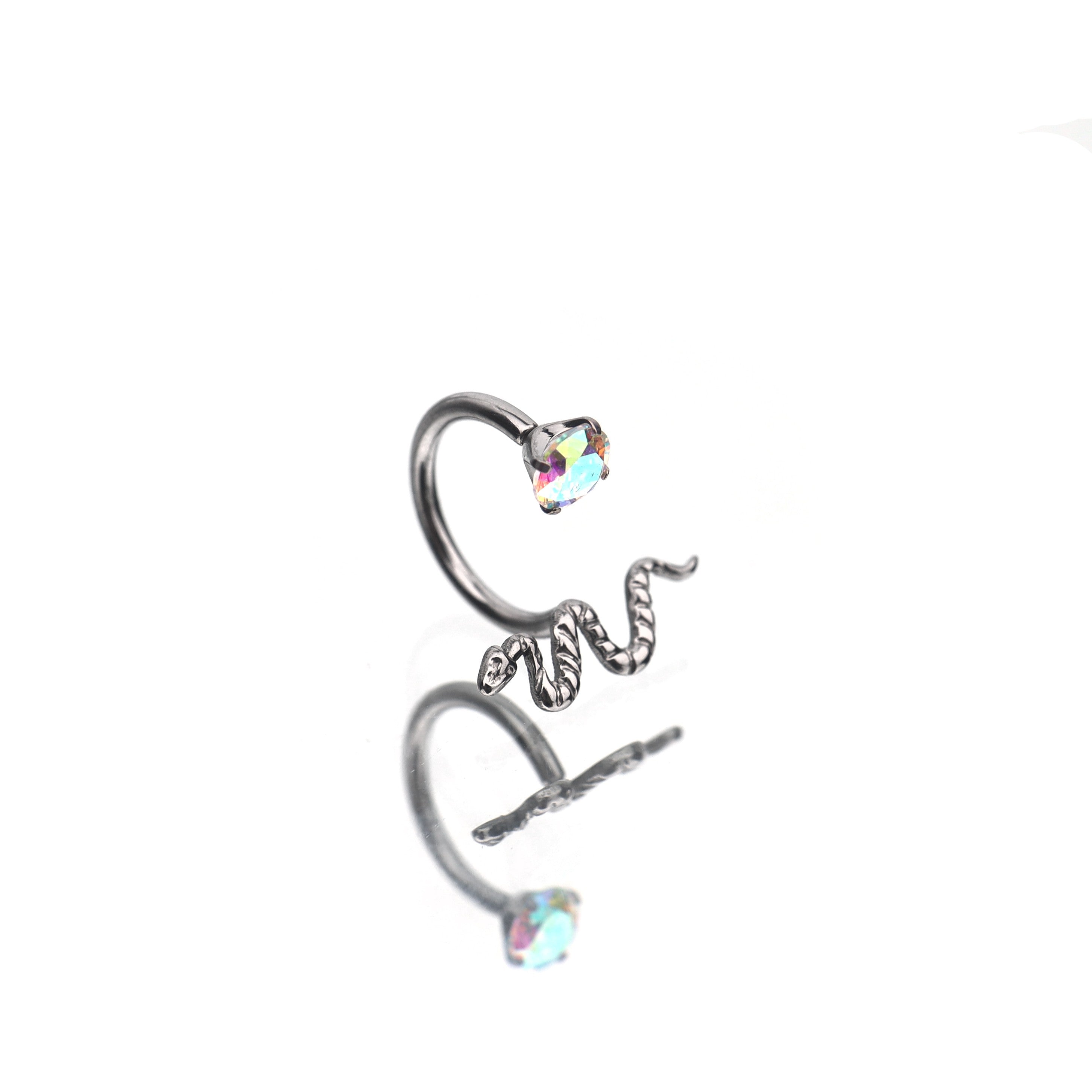 Engraved Serpent CZ Titanium Horseshoe Ring