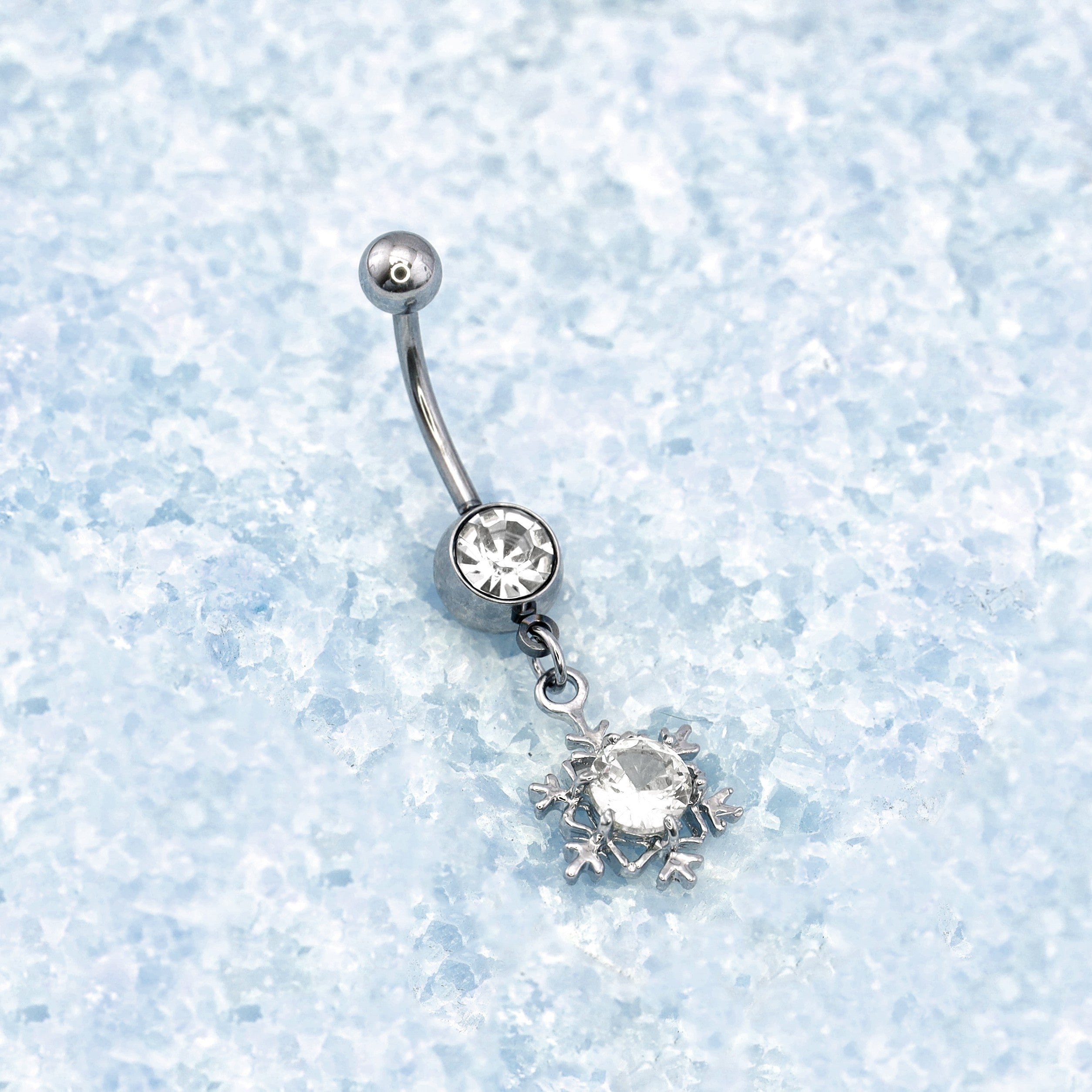 Snowflake CZ Dangle stainless steel Belly Ring
