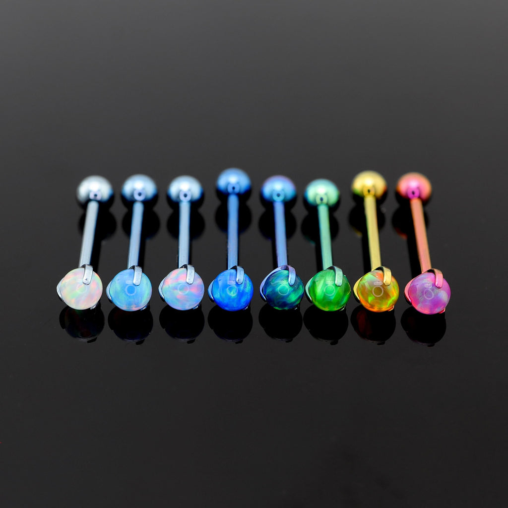 High Shine Opal Internally Threaded Titanium tongue stud